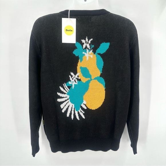 DUVIN BEACH CLUB Knit Sweater Windsurf Crew Mens L Black Cotton Unisex TAGS - Picture 2 of 10